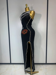 Latoya sleeveless diamond pearl bandage bodycon dress for women evening club party birthday