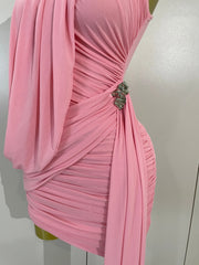 Jenika off shoulder ruched mesh tassel bodycon mini dress for women. Elegant party outfit for prom, birthdays, and evening events.
