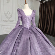 Purple V-neck Lace Quinceanera Dress