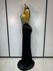 Envious Designs Camilla sparkly rhinestone velvet maxi long dress for woman sexy backless styling