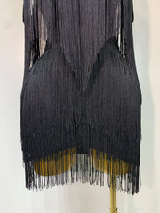 Kimberly sexy off-shoulder fringe bodycon dress with shimmering fringe details and elegant body-hugging fit.