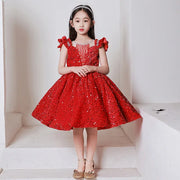 Wine Red Sequin Flower Girl Mermaid Dress: Long Puffy Formal