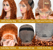 Ginger water wave human hair wig – 13x6 lace front 200% density 350# colored wig in 28 and 30 inch lengths, full natural human hair