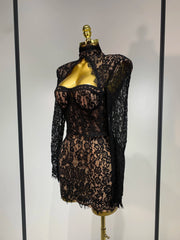 Envious Designs Kori high neck lace long sleeve cutout mini dress for birthday and cocktail party styling
