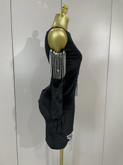 Angela sexy sparkly diamond chain velour patchwork mesh mini dress