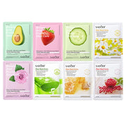 20 Pieces Natural Fruit Plant Facial Mask Sheets Moisturizing Oil-Control Blueberry Cucumber Pomegranate Fruit Aloe Face Mask