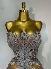 Ayah strapless rhinestone mini dress sexy sparkly short party dress for women.