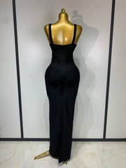 Rhea sleeveless maxi bodycon bandage dress with a curve-enhancing fitted silhouette for parties and special occasions
