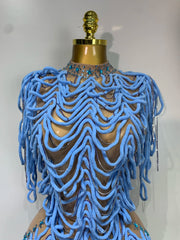 Brielle sexy mesh see through sparkly rhinestone chain prom dress.