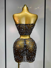 Jinnie Sparkling Rhinestone Sheer See-Through Bodycon Dress for Women