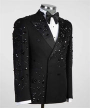 Luxury embellished double-breasted men’s suit and pants set for formal events or stage wear