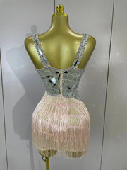 Anastacia sparkly diamond mirror sleeveless mesh see-through mini dress for evening and birthday party styling