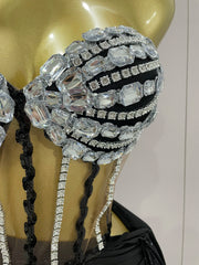 Kendria wearing a sexy shining rhinestone sequin 2 pieces set that sparkles under party lights.
