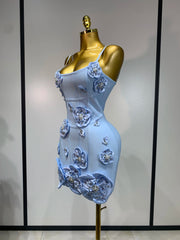 Zara square neck beaded bandage mini dress with rhinestone flower embellishment