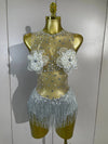 Alessia sparkly rhinestone flower bodysuit featuring decorative tassel accents