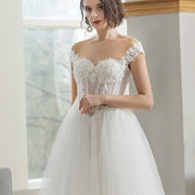 Scoop Illusion Button Ball Gown Wedding Dress