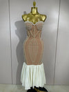 Shane strapless diamond and pearl bodycon mermaid dress for prom, evening parties, or red carpet events.