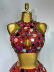 Selene rhinestone sequin sexy two piece set dress with sparkling rhinestones and sequins for women.