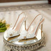 White Wedding Shoes Pointed Head Shallow Mouth Flowers High Heels