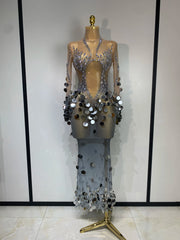Envious Designs Aubrey sexy long sleeve sequin diamond maxi long dress for evening gala styling