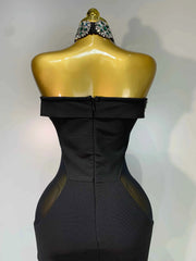 Women Celebrity Sexy Diamonds Crystal Off Shoulder Maxi Long Bodycon Bandage Dress 2025 Elegant Evening Club Party Luxury Dress