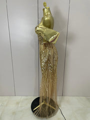 Candice luxury sparkle gold diamond sequin mesh see-through long dress for evening gala styling