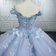 Blue Pearls Lace Quinceañera Dress