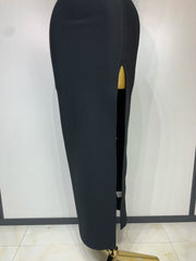 Jada sleeveless square-neck gold sequin bodycon dress with shimmering gold details.