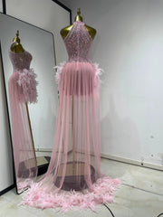 Shanice rhinestone pearl feather bodycon birthday dress with glamorous embellished detailing