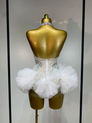 Arah sheer mesh bodysuit featuring sparkling diamond-like embellishments for a glamorous party outfit