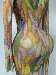 sparkly rhinestone mesh see-through jumpsuit, designed for stage, nightclub, performance, and party outfits.