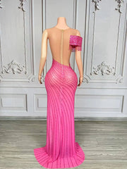 Elegant formal prom dress with sparkling rhinestones and a tasteful high split. Maya luxury evening gown.