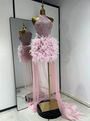 Shanice rhinestone pearl feather bodycon birthday dress with glamorous embellished detailing