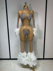 Sexy diamond mesh see-through bodycon jumpsuit for women – Jasmine style.