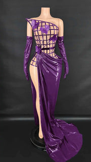 Lyra sexy mesh see-through top skirt long gloves prom set elegant gown.