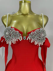 Ivana diamond beaded halter bodycon bandage dress for women’s evening parties, birthdays, or club events.