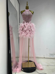 Shanice rhinestone pearl feather bodycon birthday dress with glamorous embellished detailing