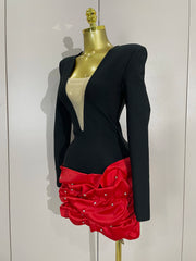 Sexy black and red mesh long sleeve bandage mini dress – women’s bodycon evening birthday party gown