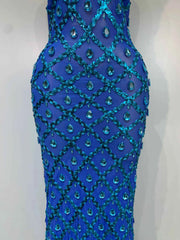 Kate Sparkly Rhinestone Backless Mesh Long Dress