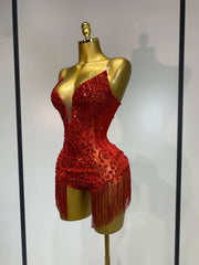 Envious Designs Sharmaine sparkly rhinestone tassel bodysuit sexy birthday dress for birthday and nightclub styling