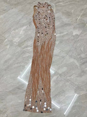 Amina silver mirror rhinestone pearl prom dress elegant evening gown.