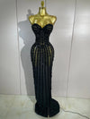Envious Designs Candice sexy black strapless mesh see-through long dress with luxury sparkly diamonds for evening gala styling
