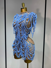 Brielle sexy mesh see through sparkly rhinestone chain prom dress.