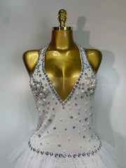 Jem white mesh bodysuit featuring sparkling diamond-like embellishments for a glamorous party outfit