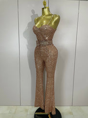 Imani shiny sequins halter backless jumpsuit 2025 for women – luxury bodycon romper for birthday parties and evening events.