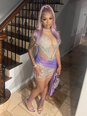 Luxury Diamond Lilac See Thru Sexy Birthday Dress