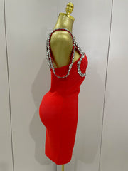 Alicia Luxury Sexy Shining Diamond Backless Bandage Bodycon Mini Dress Women Party Outfit