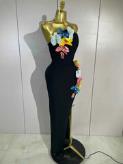 Ness 3D flower backless side slit bodycon bandage gown for women. Elegant party dress for prom, birthdays, and evening events.