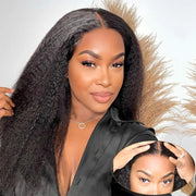 30 inch 3 in 1 half kinky straight human hair wig with drawstring seamless flip, 250% density, glueless and silk-free wear and go wig.