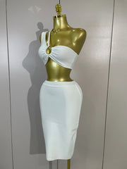 Envious Designs Verna sexy white top bodycon bandage two-piece set for birthday and cocktail party styling